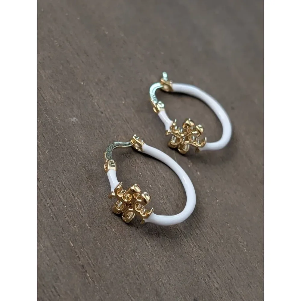 TORY BURCH White Eleanor Hoop Earrings